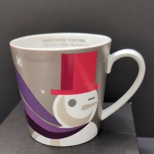 Starbucks 2011 Winking Snowman Coffee Mug with Red/ Purple Accents.